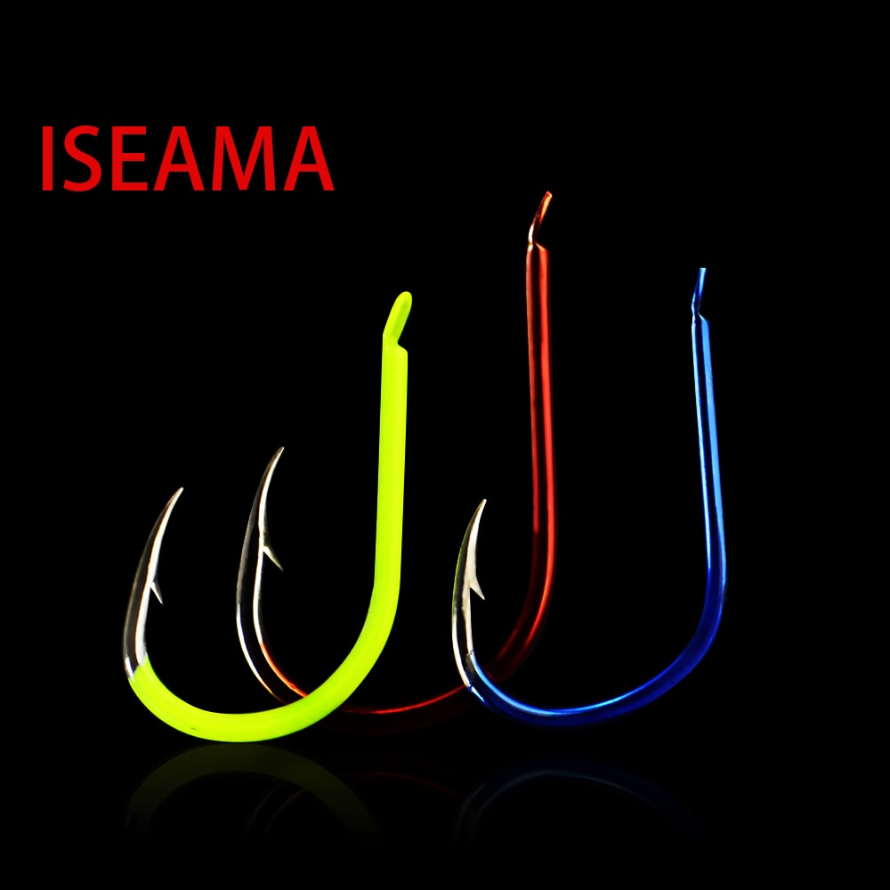 FISH KING 30-50pcs High Carbon Steel ISEAMA Barbed Luminous Fishing Hook 4-13# Black Nickel Red Single Carp Fishing Hook Japan - ArtificialBeast