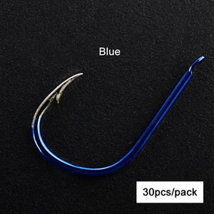 FISH KING 30-50pcs High Carbon Steel ISEAMA Barbed Luminous Fishing Hook 4-13# Black Nickel Red Single Carp Fishing Hook Japan - ArtificialBeast