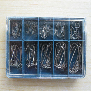 70pcs3#-12# carbon steel fish jig with hole squid hook with fishing tackle box blue with hole wire mesh fishing gear accessories - ArtificialBeast