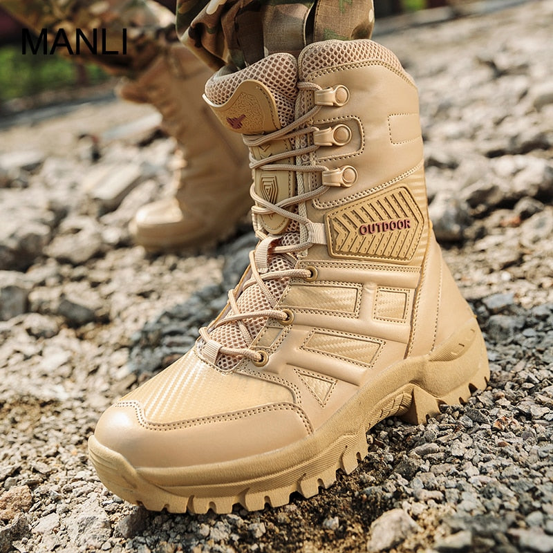 MANLI 2019 Outdoor Hiking Shoes Men's Desert High-top Military Tactical Boots Men Combat Army Boots Militares Sapatos Masculino - ArtificialBeast