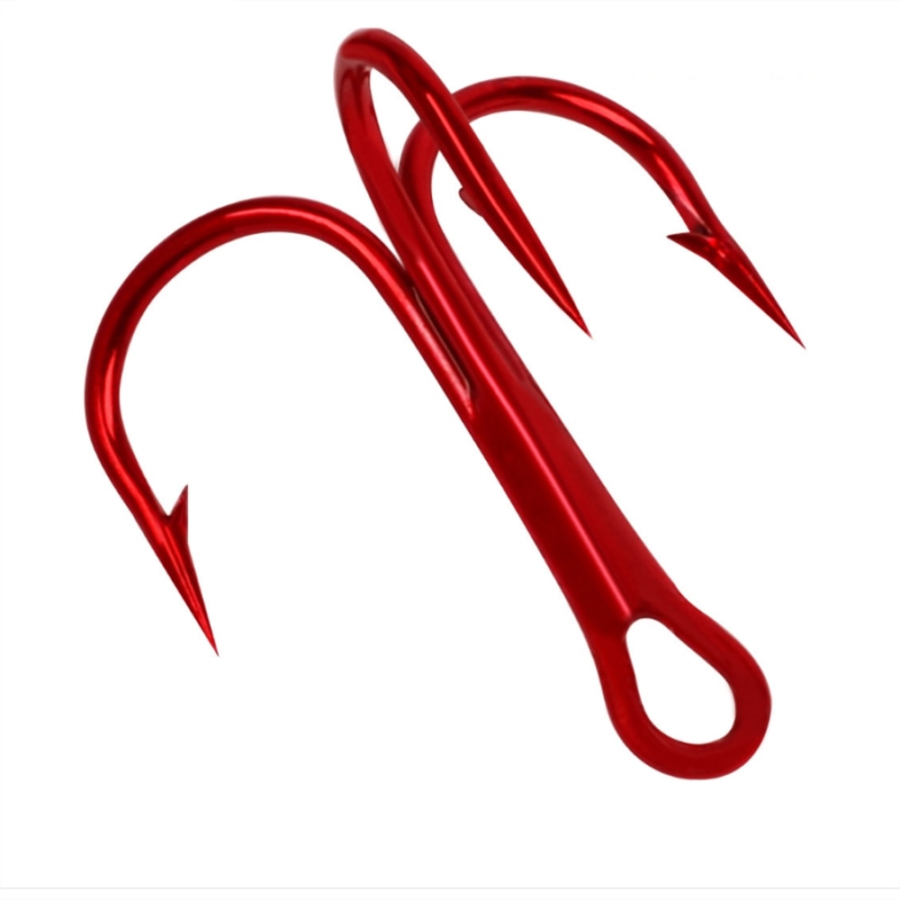 10Pcs/lot Three Hook Red Nickel Color Fishhook 2/4/8/10# Fishing Hook High Carbon Steel Treble Hooks Fishing tackle - ArtificialBeast