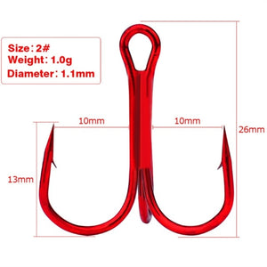 10Pcs/lot Three Hook Red Nickel Color Fishhook 2/4/8/10# Fishing Hook High Carbon Steel Treble Hooks Fishing tackle - ArtificialBeast