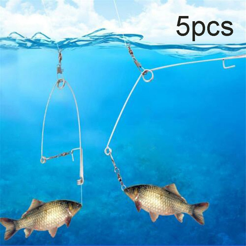 Newly 5Pcs 5Pcs Stainless Steel Hook Trigger Spring Fishing Hook Setter Bait Bite Triggers the Hook Catch Fish Automatically S66 - ArtificialBeast