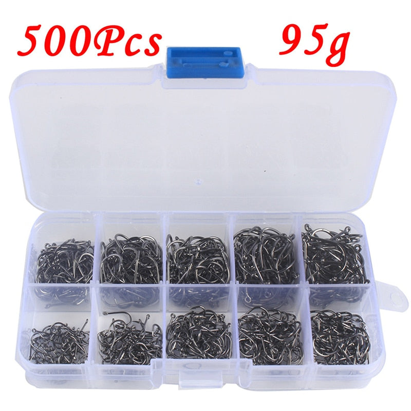 100-600pcs/Box High Carbon Steel Fishing hooks Mixed Size Barbed jig hook Carp Fishing Jig Head for Fly fishing Accessories - ArtificialBeast