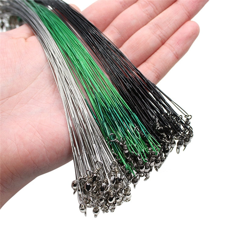 20PCS Anti Bite Steel Fishing Line Steel Wire Leader With Swivel Fishing Accessory Lead Core Leash Fishing Wire 15CM-50CM - ArtificialBeast