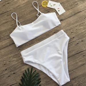 Sexy High Waist Bikini Set Swimsuit Popular Swimming Suit Biquini Two Pieces Solid High Quality Swimwear Women Fashion Beachwear - ArtificialBeast