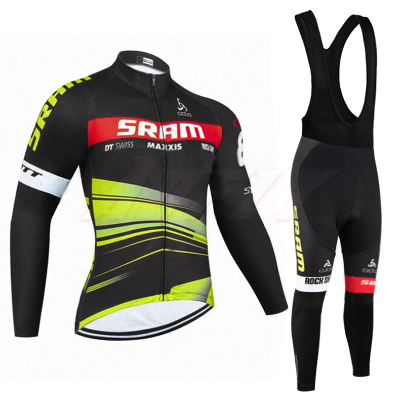 New Winter TEAM SRAM pro cycling jersey  Ropa Ciclismo Thermal fleece bicycling wear Maillot Bottoms 9D Pad thin bike pants suit - ArtificialBeast