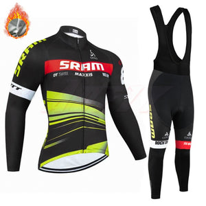 New Winter TEAM SRAM pro cycling jersey  Ropa Ciclismo Thermal fleece bicycling wear Maillot Bottoms 9D Pad thin bike pants suit - ArtificialBeast