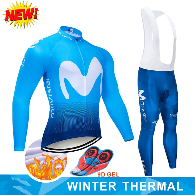 2019 Movistar Winter Thermal Fleece Long Sleeves Cycling Jersey Set Men Clothing Bike Clothes Wear Bicycle Maillot Ropa Ciclismo - ArtificialBeast