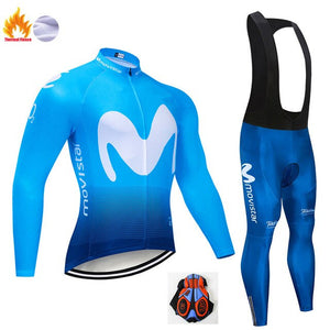 2019 Movistar Winter Thermal Fleece Long Sleeves Cycling Jersey Set Men Clothing Bike Clothes Wear Bicycle Maillot Ropa Ciclismo - ArtificialBeast