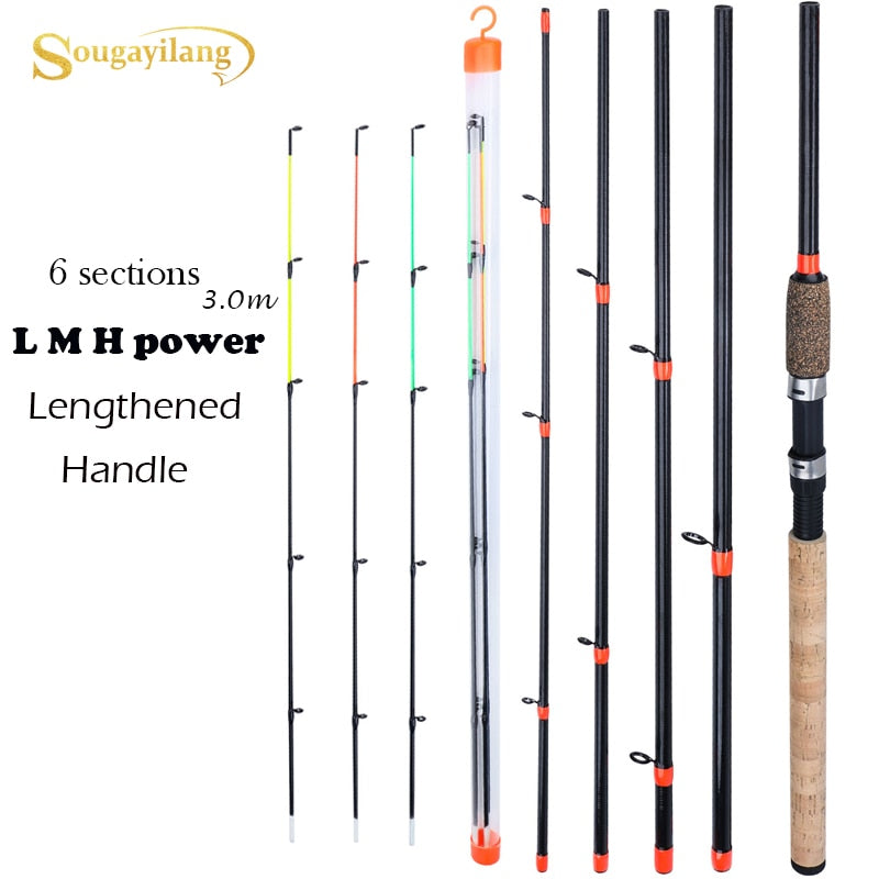 Sougayilang New Feeder Fishing Rod Lengthened Handle6 Sections Fishing Rod L M H Power Carbon Fiber Travel Rod Fishing Tackle - ArtificialBeast