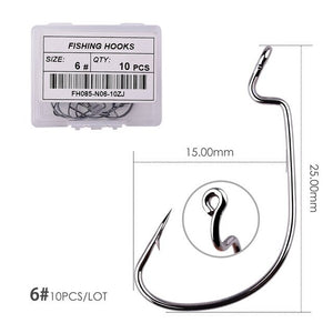 10PCS Wide Crank Fishing Hooks Carbon Steel Offset Fishhook 5/0#-1# Bass Barbed Carp Fishing Hook For Soft Worm Lure - ArtificialBeast