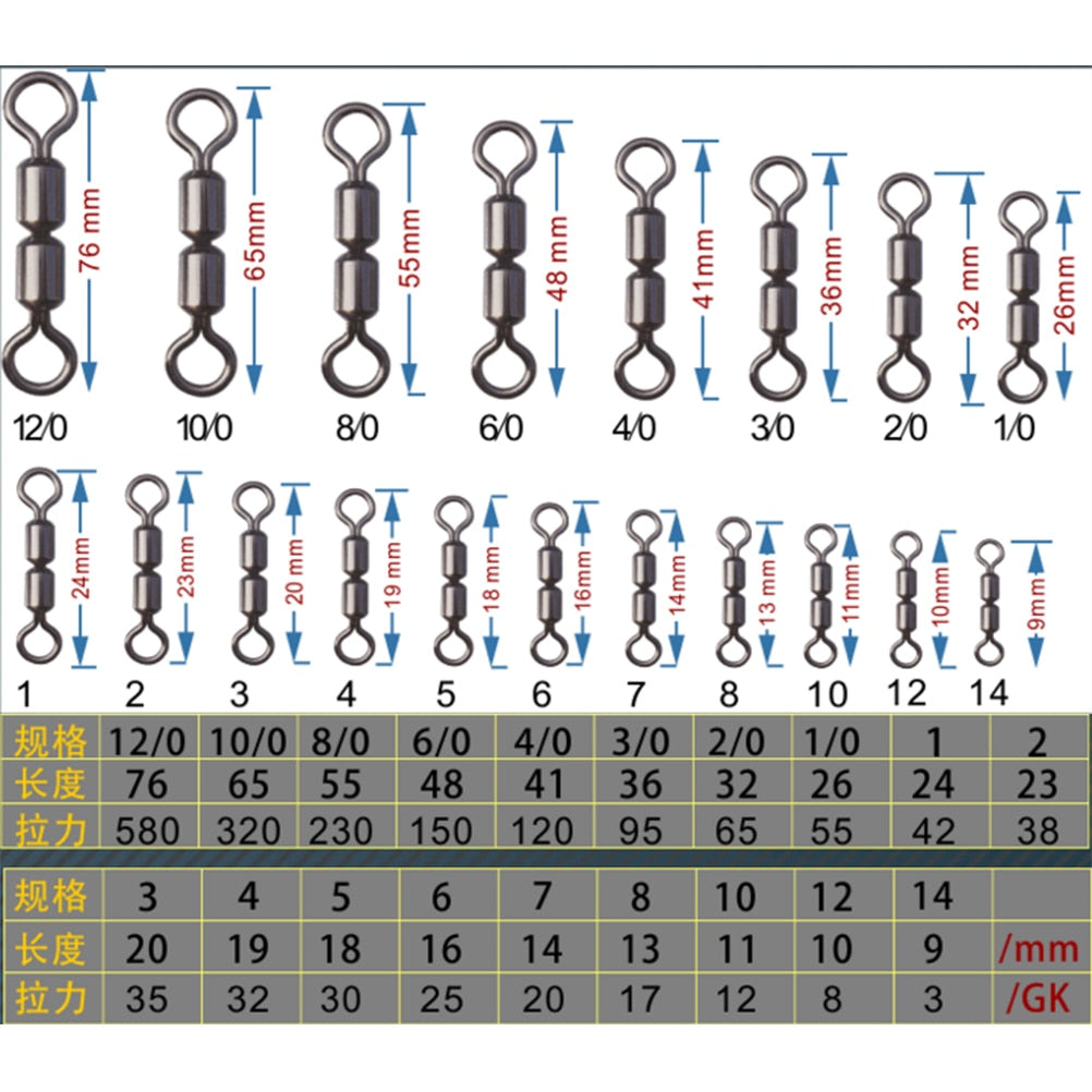 20Pcs Fishing Barrel Bearing Rolling Swivel Solid Ring LB Lures Connector 5 Size - ArtificialBeast