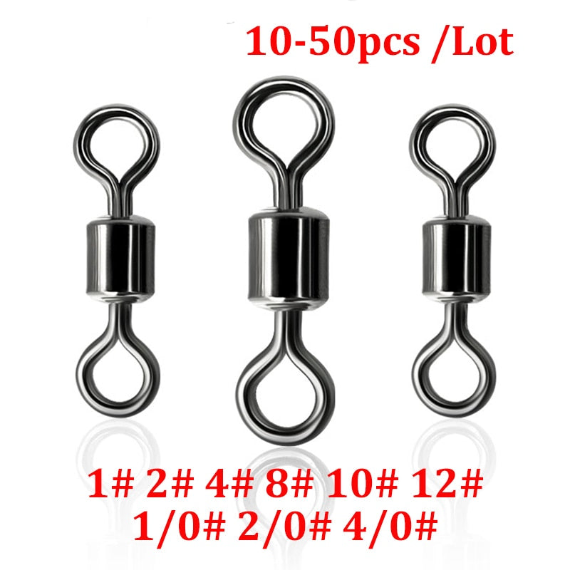 10-50pcs/Lot 1#2#4#10#12# Fishing Connector Pin Bearing Rolling Swivel Connector Stainless Steel with Snap Fishhook Lure Tackle - ArtificialBeast