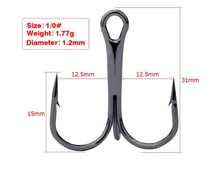 10pcs Fishing Hooks High Steel Carbon Material Treble Black Fishing Hook Round Folded Saltwater Bass 3/0 # -10 # Tackle Tools - ArtificialBeast