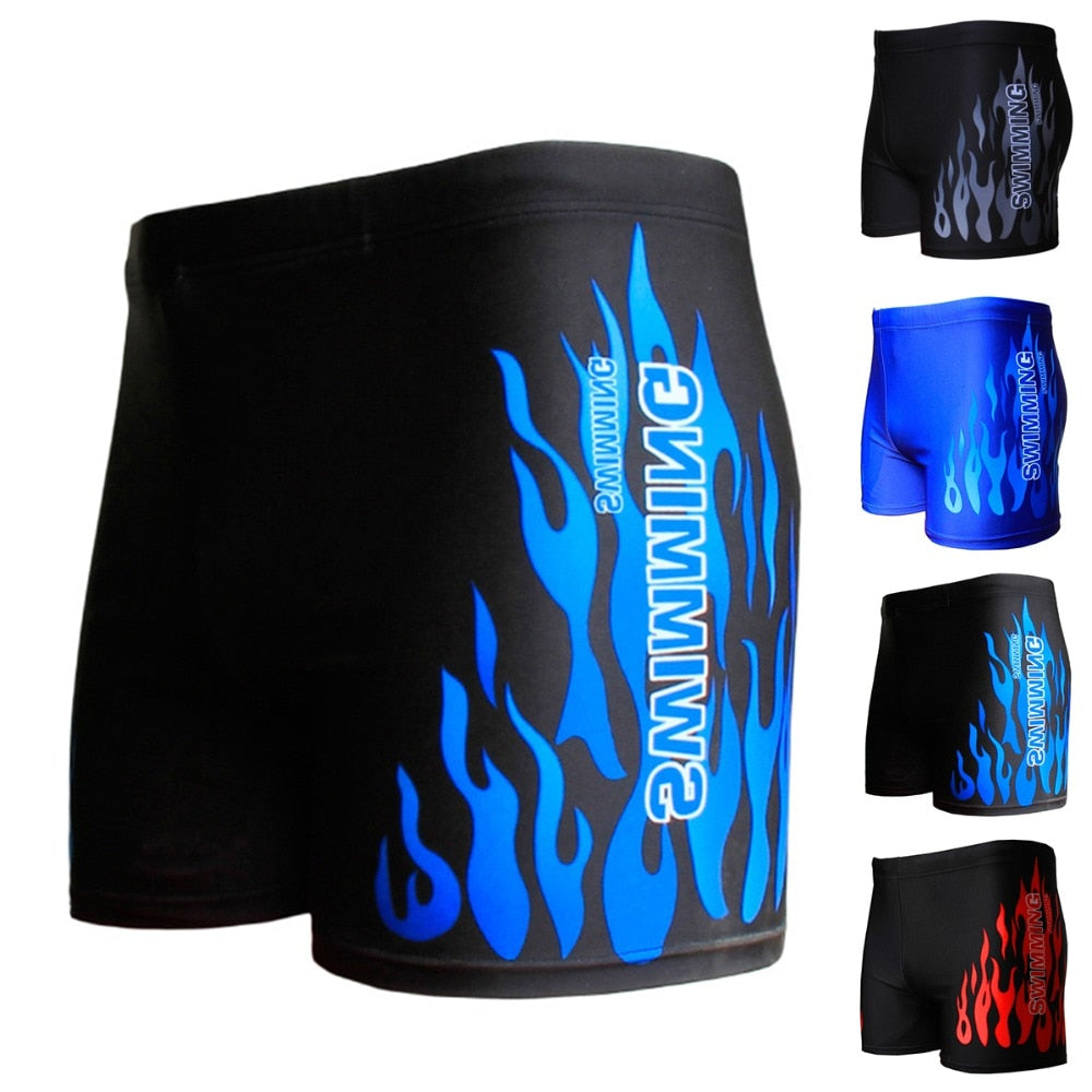 Flame Pattern Men Male Swimming Swimwear Boxer Shorts Bathing Suit Trunks Swim Black Blue Beach Wear Briefs Swimsuit Beachwear - ArtificialBeast