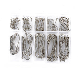 100Pcs/Box Silver Fishhooks Hot Sale Fishing Hooks Tackle Set With Box 10 Sizes Mixed Fresh Water Fishing Hooks Dropshipping - ArtificialBeast