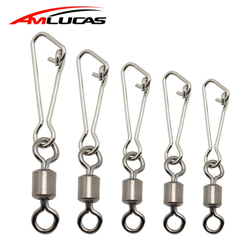 Amlucas 20pcs/lot Connector Barrel Swivels Rolling Swivels with Nice Snap stainless steel fishing Hook Connector Link WW298 - ArtificialBeast