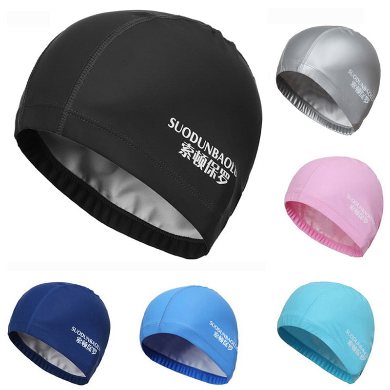 New 2019 Elastic Waterproof PU Fabric Protect Ears Long Hair Sports Swim Pool Hat Swimming Cap Free size for Men & Women Adults - ArtificialBeast