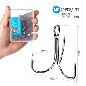 DONQL 20pcs/ Set Treble Fishing Hooks Carbon Steel Barbed Fishhooks Super Sharp Triple Hooks Sea Tackle Accessories with Box - ArtificialBeast